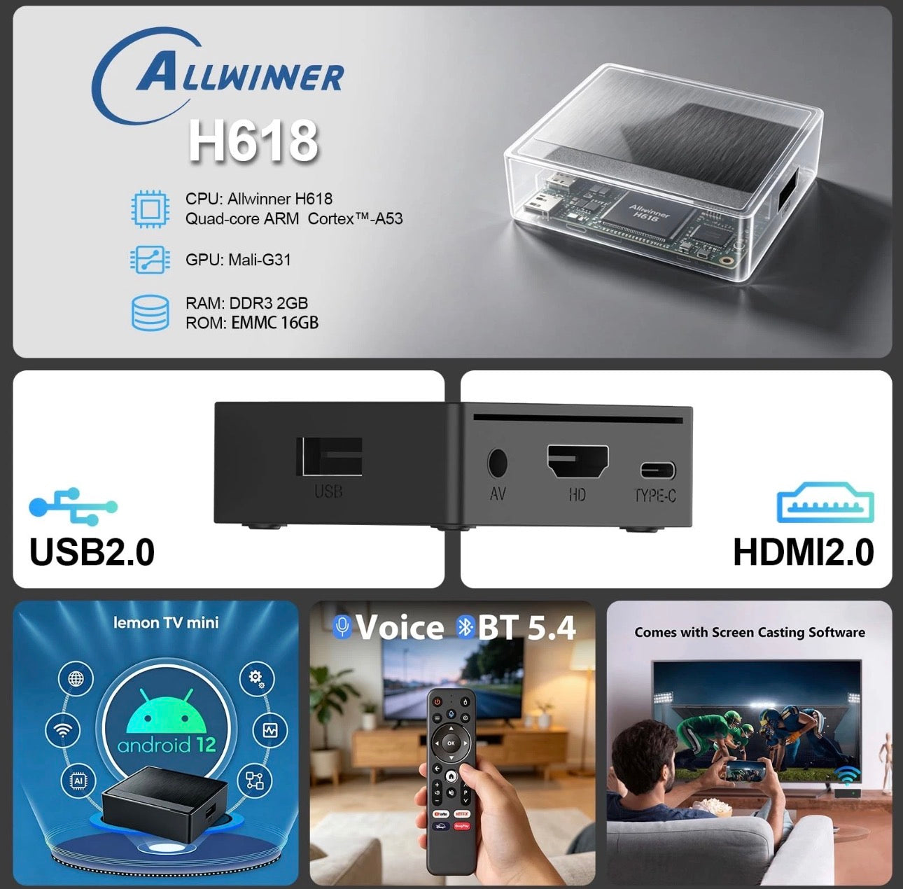 Lemon TV Mini Android TV Box 12.0 Pocket-Size 4K Streaming Device for TV